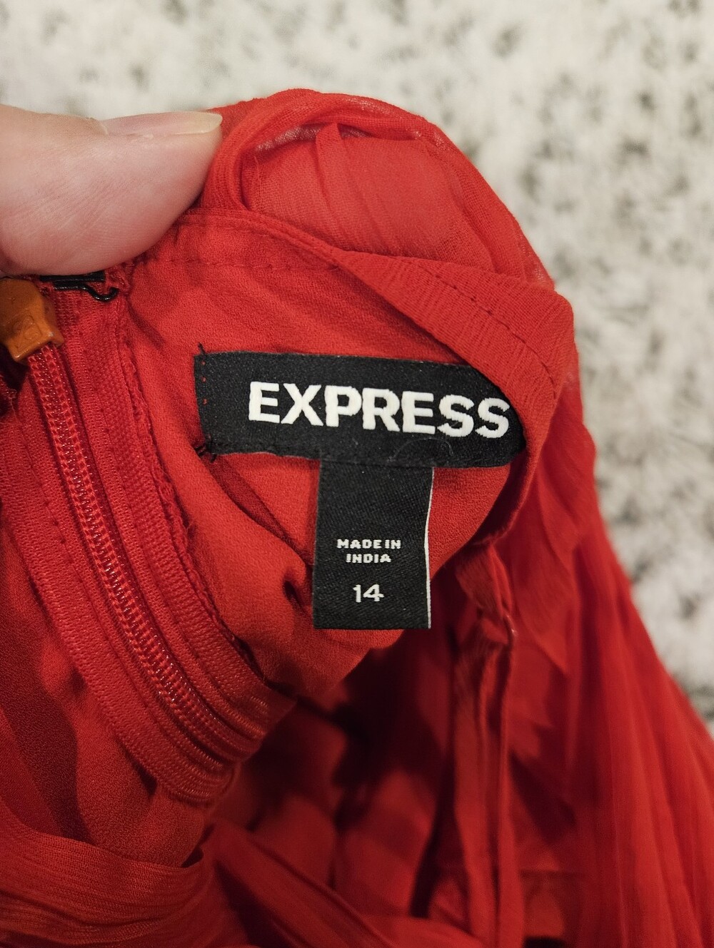 Express SZ 14 Red Mini Dress Lined Pleated Tiered Semi Sheer Balloon Sleeve - Picture 4 of 11